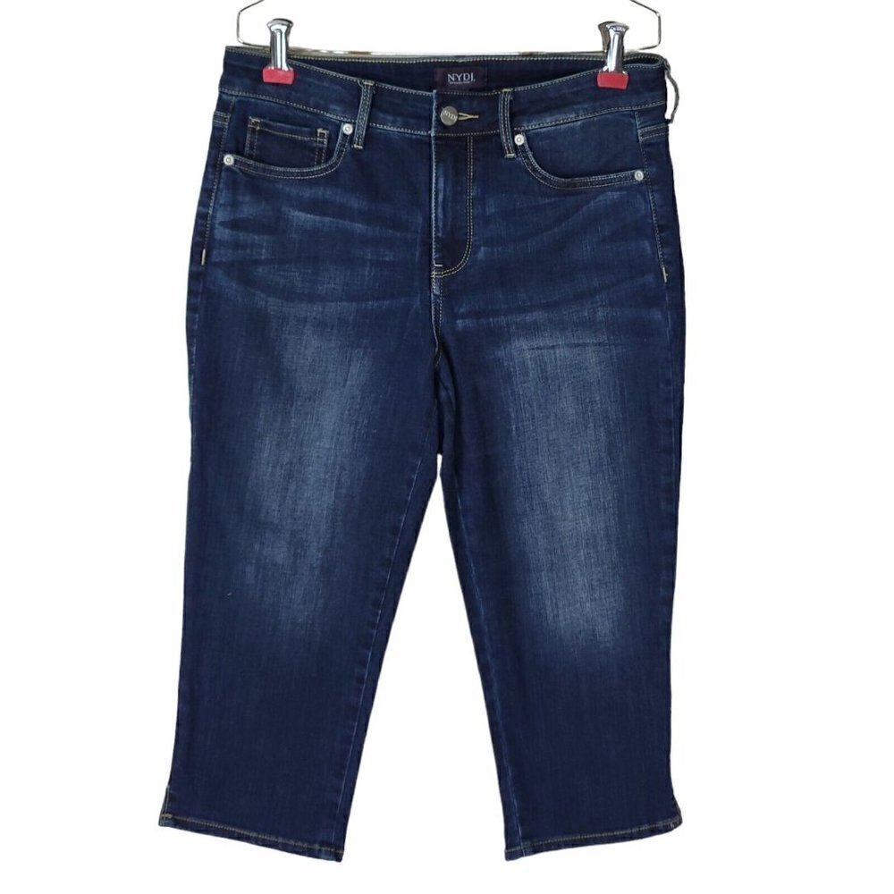 NYDJ Capri Jeans Size 6 30X18 Dark Wash Side Slit Mid Rise Denim Stretch